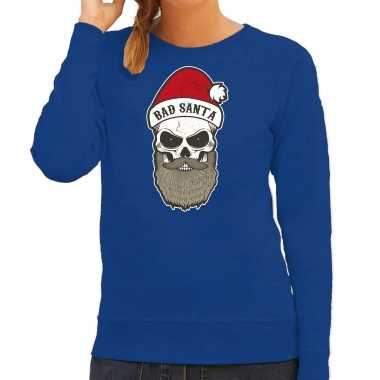 Bad santa foute kerstsweater / verkleedkleding blauw voor dames