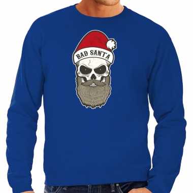 Bad santa foute kerstsweater / verkleedkleding blauw voor heren