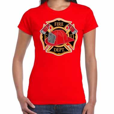 Brandweer logo verkleed t shirt / verkleedkleding rood voor dames