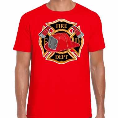 Brandweer logo verkleed t shirt / verkleedkleding rood voor heren