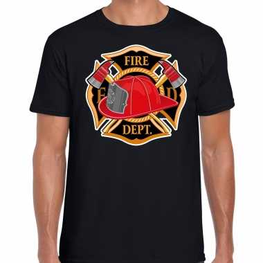 Brandweer logo verkleed t shirt / verkleedkleding zwart voor heren