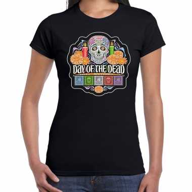 Day of the dead / dag van de doden halloween verkleed t shirt / verkleedkleding zwart voor dames