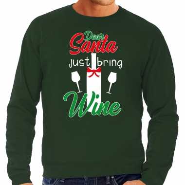 Dear santa just bring wine drank kerstsweater / verkleedkleding groen voor heren