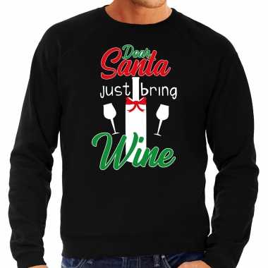 Dear santa just bring wine drank kerstsweater / verkleedkleding zwart voor heren