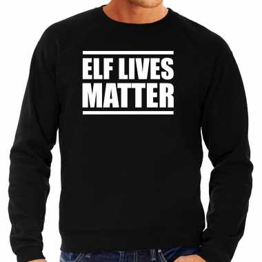 Elf lives matter kerst sweater / kerst verkleedkleding zwart voor heren