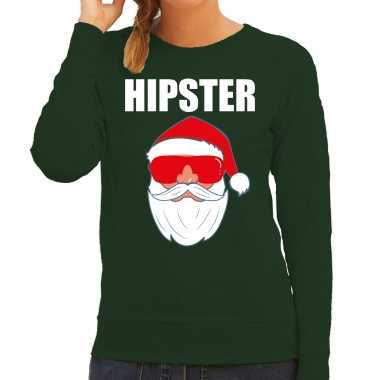 Foute kerst sweater / kerst verkleedkleding hipster santa groen voor dames