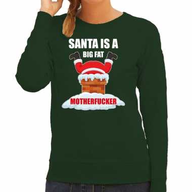 Foute kerstsweater / verkleedkleding santa is a big fat motherfucker groen voor dames