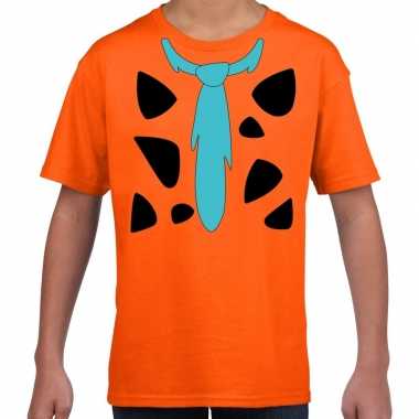 Fred holbewoner verkleedkleding t-shirt oranje voor kinderen