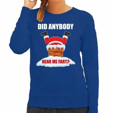 Fun kerstsweater / verkleedkleding did anybody hear my fart blauw voor dames
