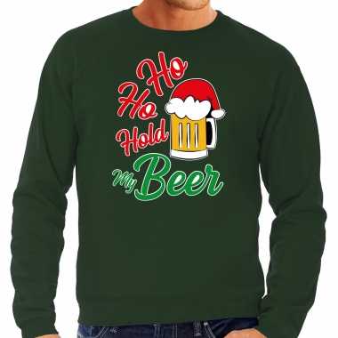 Grote maten ho ho hold my beer fout kersttrui / verkleedkleding groen voor heren