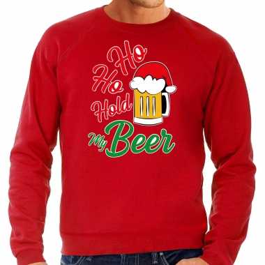 Grote maten ho ho hold my beer fout kersttrui / verkleedkleding rood voor heren