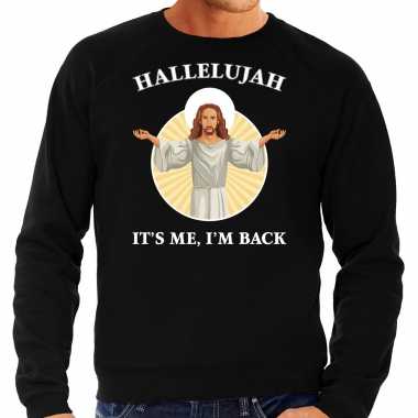 Hallelujah its me im back kerstsweater / verkleedkleding zwart voor heren