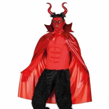 Halloween duivel rode cape verkleedkleding met hoorns voor heren