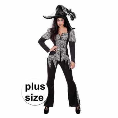Halloween grote maat zwart/wit heksen verkleedkleding voor dames