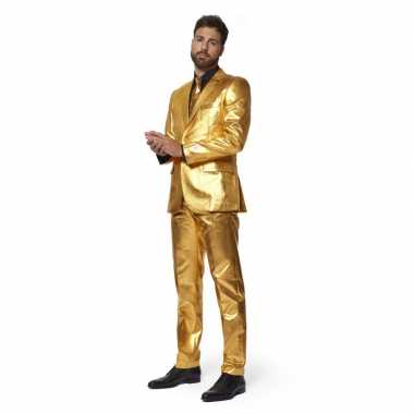 Heren verkleed pak/verkleedkleding metallic goud met stropdas