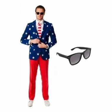 Heren verkleedkleding met amerikaanse vlag print maat 52 (xl) met gra