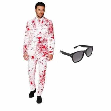 Heren verkleedkleding met bloed print maat 46 (s) met gratis zonnebri