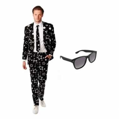 Heren verkleedkleding met sterren print maat 46 (s) met gratis zonneb