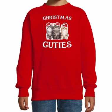 Kitten kerst sweater / verkleedkleding christmas cuties rood voor kinderen