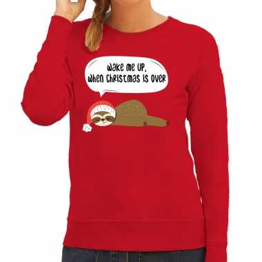 Luiaard kerstsweater / verkleedkleding wake me up when christmas is over rood voor dames