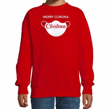 Merry corona christmas foute kerstsweater / verkleedkleding rood voor kinderen