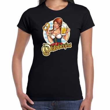 Oktoberfest / bierfeest drank fun t shirt verkleedkleding zwart voor dames