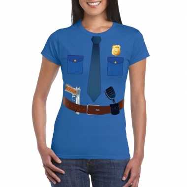 Politie uniform verkleedkleding t shirt blauw voor dames