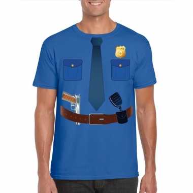 Politie uniform verkleedkleding t shirt blauw voor heren