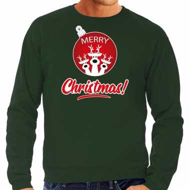 Rendier kerstbal sweater / kerst verkleedkleding merry christmas groen voor heren