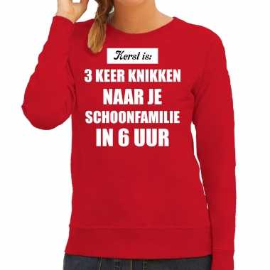 Rode foute kersttrui / sweater kerst is 3 keer knikken naar schoonfamilie verkleedkleding dames