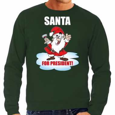 Santa for president kerst sweater / kerst verkleedkleding groen voor heren