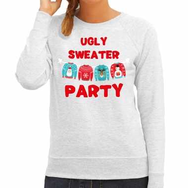 Ugly sweater party kerstsweater / verkleedkleding grijs voor dames