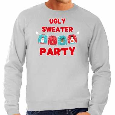 Ugly sweater party kerstsweater / verkleedkleding grijs voor heren