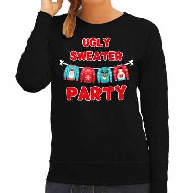 Ugly sweater party kerstsweater / verkleedkleding zwart voor dames