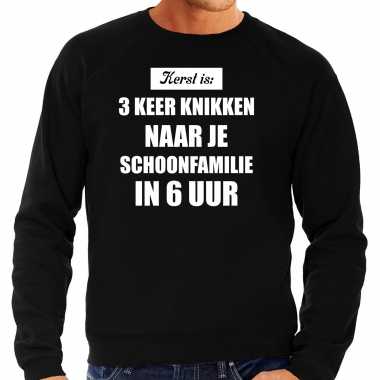 Zwarte foute kersttrui / sweater kerst is 3 keer knikken naar schoonfamilie verkleedkleding heren
