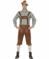 Bruine groene tiroler lederhosen verkleedkleding met blouse voor heren