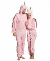 Eenhoorn dieren onesie verkleedkleding voor volwassenen roze
