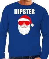 Foute kerst sweater kerst verkleedkleding hipster santa blauw voor heren