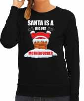 Foute kerstsweater verkleedkleding santa is a big fat motherfucker zwart voor dames