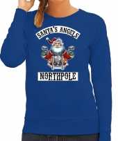 Foute kerstsweater verkleedkleding santas angels northpole blauw voor dames