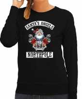 Foute kerstsweater verkleedkleding santas angels northpole zwart voor dames