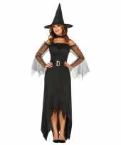 Halloween zwarte lange heksen verkleedkleding voor dames