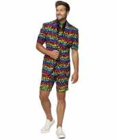Heren verkleed zomer pak verkleedkleding zebra regenboog print