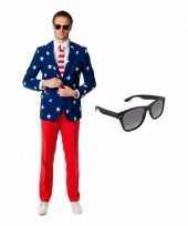 Heren verkleedkleding met amerikaanse vlag print maat 52 xl met gratis