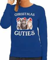 Kitten kerst sweater verkleedkleding christmas cuties blauw voor dames