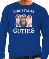 Kitten kerst sweater verkleedkleding christmas cuties blauw voor heren