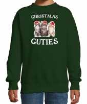 Kitten kerst sweater verkleedkleding christmas cuties groen voor kinderen
