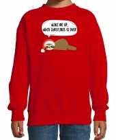 Luiaard kerstsweater verkleedkleding wake me up when christmas is over rood voor kinderen