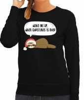 Luiaard kerstsweater verkleedkleding wake me up when christmas is over zwart voor dames