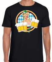Oktoberfest bierfeest drank fun t-shirt verkleedkleding zwart met beierse kleuren voor heren